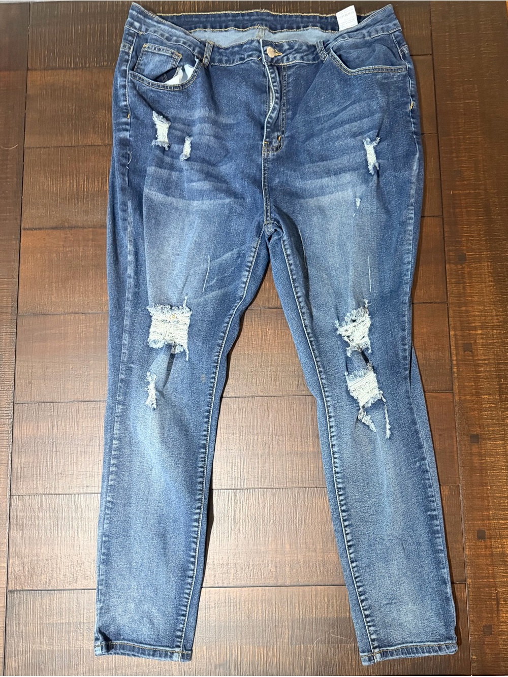 SHEIN Medium Blue Distressed Skinny Jeans